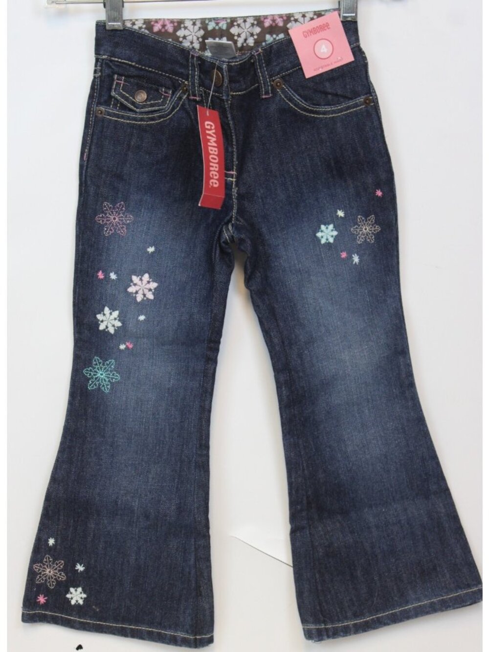 2009 Gymboree Winter Ballerina Jeans sz 4 Embroidered Snowflakes Pockets Flare